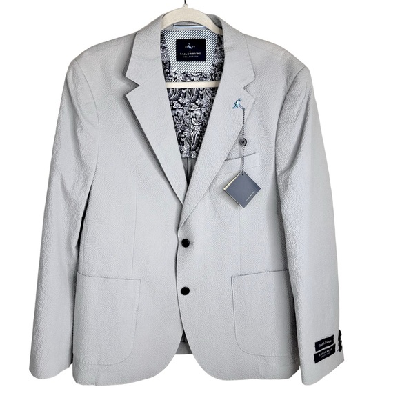 NWT Tailorbyrd Seersucker Jacket Blazer Gray Stretch Cotton 42 R - Picture 9 of 10